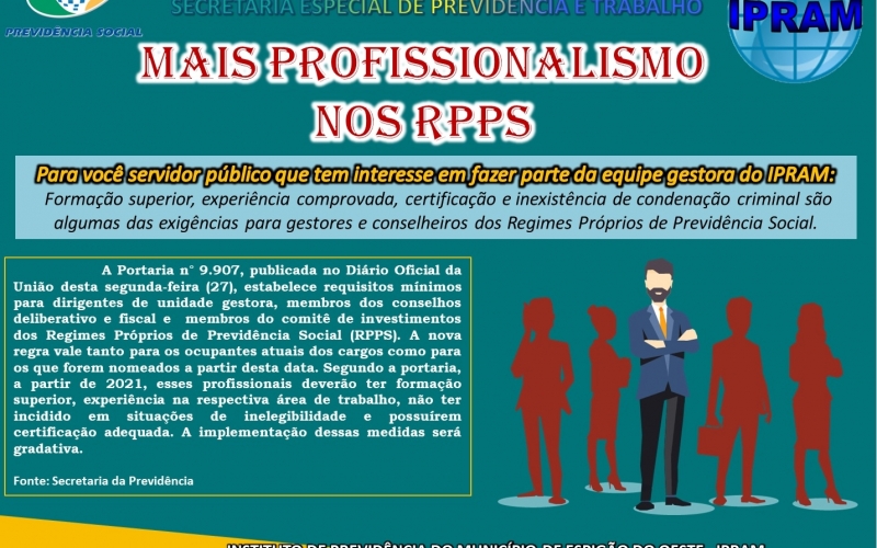 Portaria estabelece maior profissionalização de dirigentes e conselheiros de RPPS